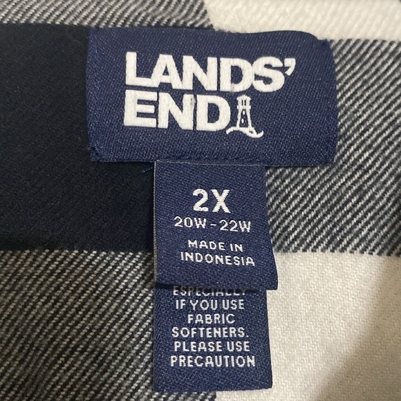 Lands' End Black White Plaid Shirt flannel women 2X oeko-Tex soft cozy casual - Picture 5 of 8